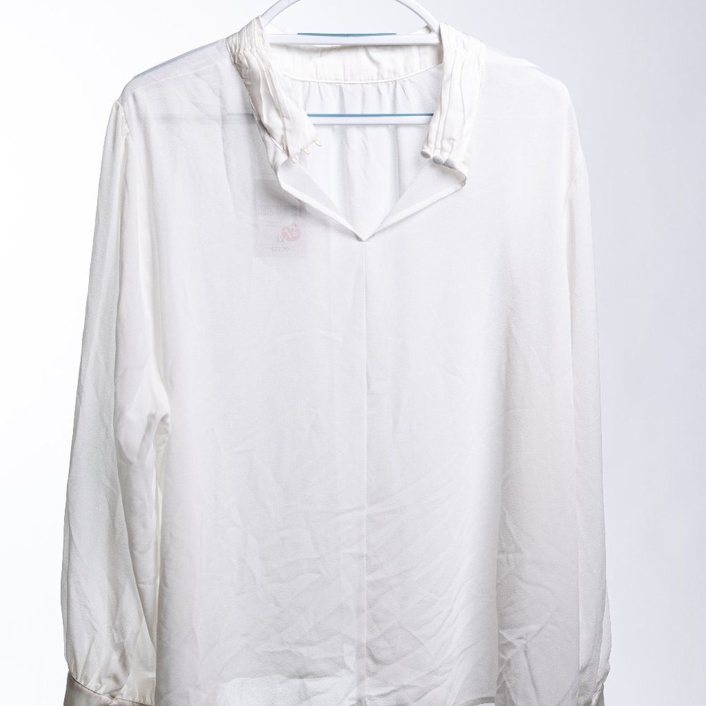 NEW Women's Woven White/Cream Linen Top Long Sleeve Blouse